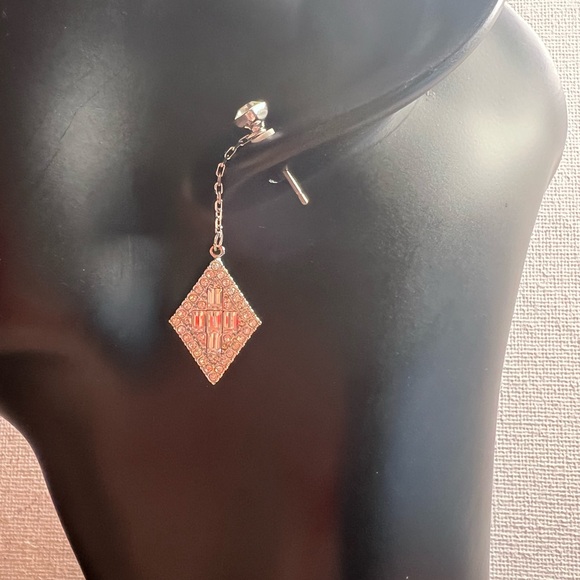 Diamond Shaped Swarovski Crystal Drop Earrings, Two-Way Style, Silver and Clear - Picture 6 of 10